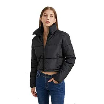 Hujoin Women's Crop Short Black Jacket Cropped Puffer Fashion Jackets for Women Short Lightweight Coat