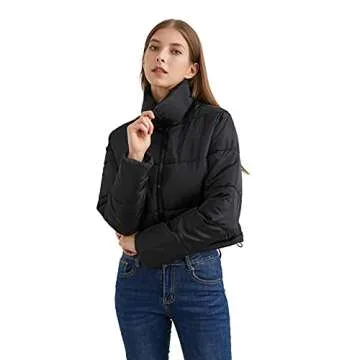 Hujoin Women's Crop Short Black Jacket Cropped Puffer Fashion Jackets for Women Short Lightweight Coat