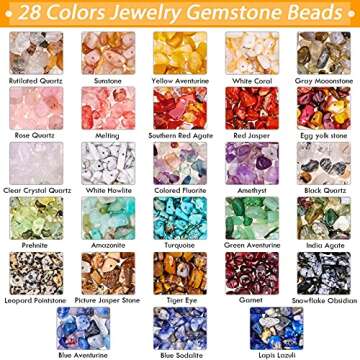 selizo Crystal Beads for Ring Making, 28 Colors Chips and Gemstone Beads, Ring Making Kit with Plastic Box for Jewelry, Bracelets, Earring Making Supplies