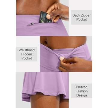 SANTINY Pleated Tennis Skirt for Women with 4 Pockets Women's High Waisted Athletic Golf Skorts Skirts for Running Casual (Light Purple_M)