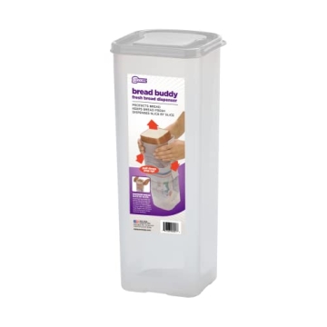 Buddeez Bread Buddy Bread Box – Fresh Bread Storage Container, Plastic Sandwich Bread Dispenser, White Lid, Pack of 1