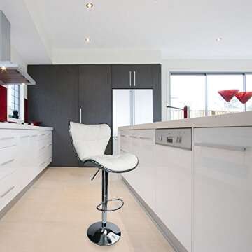 Leopard Shell Back Adjustable Swivel Bar Stools, PU Leather Padded with Back, Set of 2 (White)