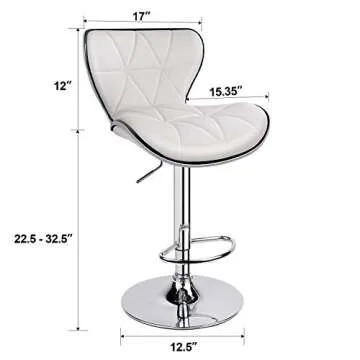Leopard Shell Back Adjustable Swivel Bar Stools, PU Leather Padded with Back, Set of 2 (White)