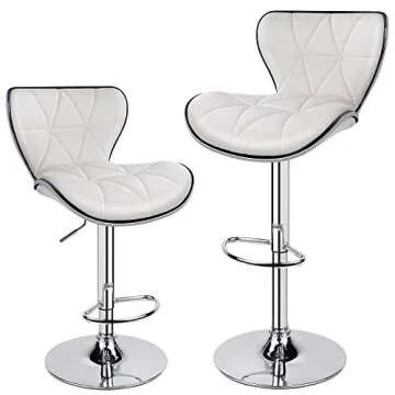 Leopard Shell Back Adjustable Swivel Bar Stools, PU Leather Padded with Back, Set of 2 (White)