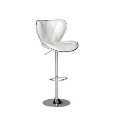 Leopard Shell Back Adjustable Swivel Bar Stools, PU Leather Padded with Back, Set of 2 (White)