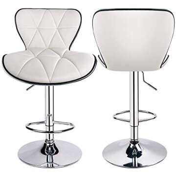 Leopard Shell Back Adjustable Swivel Bar Stools, PU Leather Padded with Back, Set of 2 (White)