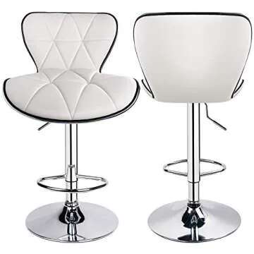 Leopard Shell Back Adjustable Swivel Bar Stools, PU Leather Padded with Back, Set of 2 (White)
