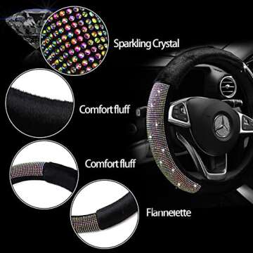 Black Fluffy Steering Wheel Cover - Luxurious 15 Inch Bling Car Accessory