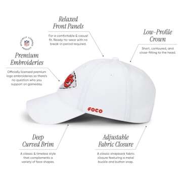 FOCO Men's Kansas City Chiefs-White Cap NFL Logo Casual Hat, Team Color