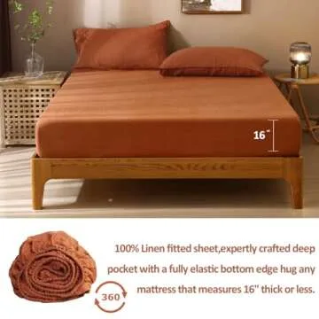 S VICTORY SYMBOL 100% Organic French Linen Sheets Set,Stone Washed 4 Pieces Natural Flax Bedding Set...