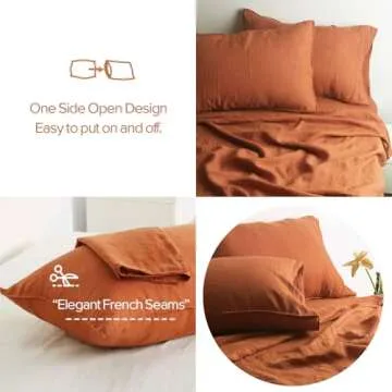 S VICTORY SYMBOL 100% Organic French Linen Sheets Set,Stone Washed 4 Pieces Natural Flax Bedding Set,Ultra Soft Luxurious Sheets Set(Caramel,King)
