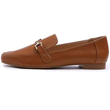 FEVERSOLE Women's Stylish Camel Flat Loafers with Elegant Trim