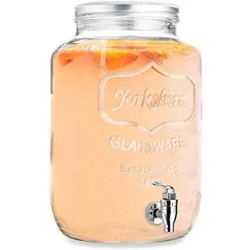 Estilo 2 Gallon Drink Dispenser, Glass Mason Jar Beverage Dispenser, Clear - Leak Free Spigot and Li...