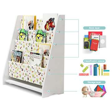 Kids Bookshelf, FOME Kids Book Rack Sling Bookshelf Book Display Stand Bookcases Book Shelves for Children Floor Display Stand Kindergarten Magazine Rack