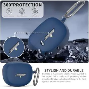 TUDIOW for New Bose Ultra Open Earbuds Case(2024), Silicone Shockproof Protective Cover for Bose Open Ear Wireless Earbuds Accessories with Carabiner(Blue)