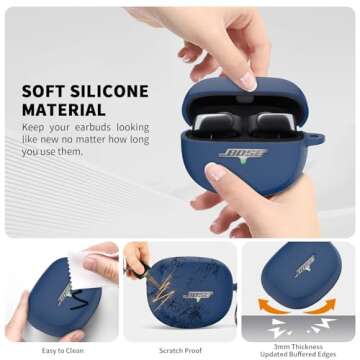 TUDIOW for New Bose Ultra Open Earbuds Case(2024), Silicone Shockproof Protective Cover for Bose Open Ear Wireless Earbuds Accessories with Carabiner(Blue)