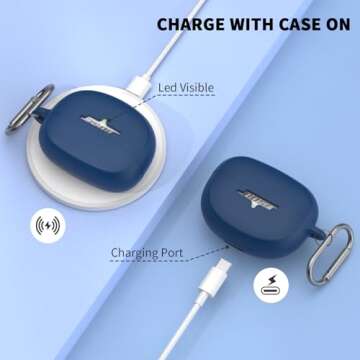 TUDIOW for New Bose Ultra Open Earbuds Case(2024), Silicone Shockproof Protective Cover for Bose Open Ear Wireless Earbuds Accessories with Carabiner(Blue)