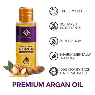 Desert Beauty Argan Oil, 4 oz, Hair Oil Treatment for Dry Damaged Hair, Leave-in Conditioner, Hydrat...