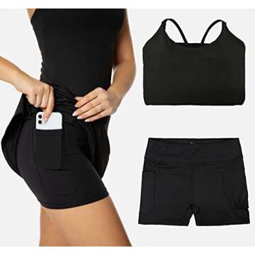 Womens Tennis Dress, Athletic Dress with Shorts Underneath & Built-in Bra Workout Golf Dresses with Adjustable Straps Black M