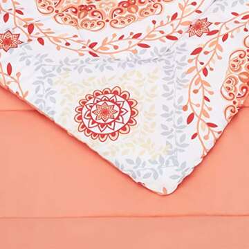 Amazon Basics Twin Comforter Set - Cozy Coral Design