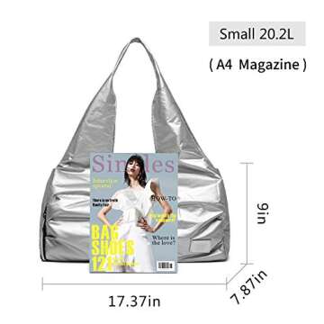 Travel Yoga Gym Bag for Women, Carrying Workout Gear, Makeup, and Accessories, Shoe Compartment and Wet Dry Storage Pockets（Medium，Sliver）