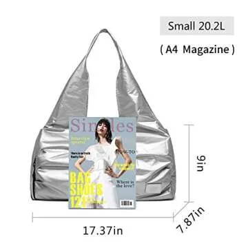 Travel Yoga Gym Bag for Women, Carrying Workout Gear, Makeup, and Accessories, Shoe Compartment and Wet Dry Storage Pockets（Medium，Sliver）