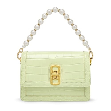 Cowhide Leather Crossbody Handbags for Women with Pearl Handle