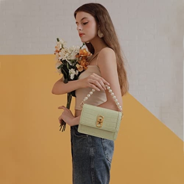 Cowhide Leather Crossbody Handbags for Women with Pearl Handle