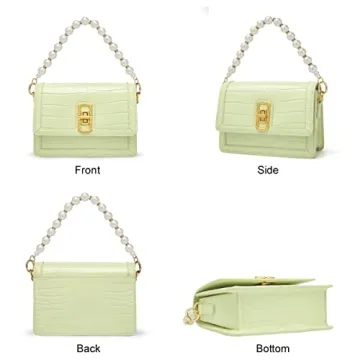 Cowhide Leather Crossbody Handbags for Women with Pearl Handle