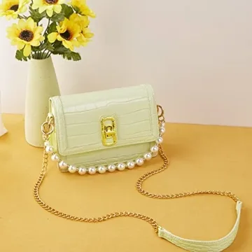 Cowhide Leather Crossbody Handbags for Women with Pearl Handle