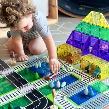 Learn & Grow Train Track Toppers, Magnetic Tile Accessory, Magnet Building Set Road Pack Add on 36PC...