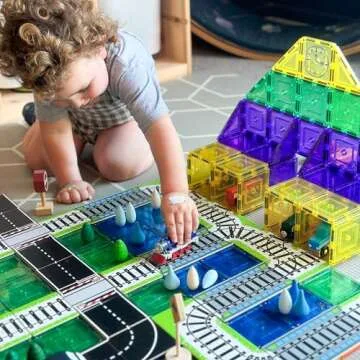 Learn & Grow Train Track Toppers, Magnetic Tile Accessory, Magnet Building Set Road Pack Add on 36PC...