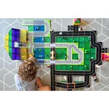 Learn & Grow Train Track Toppers, Magnetic Tile Accessory, Magnet Building Set Road Pack Add on 36PCS - STEM Building Toy & Learning Educational Magnet Construction Toddler