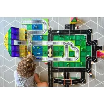 Learn & Grow Train Track Toppers, Magnetic Tile Accessory, Magnet Building Set Road Pack Add on 36PCS - STEM Building Toy & Learning Educational Magnet Construction Toddler