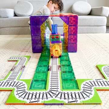 Learn & Grow Train Track Toppers, Magnetic Tile Accessory, Magnet Building Set Road Pack Add on 36PCS - STEM Building Toy & Learning Educational Magnet Construction Toddler