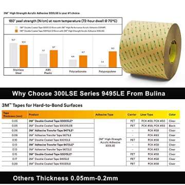 3M Double Sided Tape 0.39" x 63.6 Ft 300LSE Strong Adhesive Transparent for Leather Work LED Strip Light Office Home Car Deco (9495C)