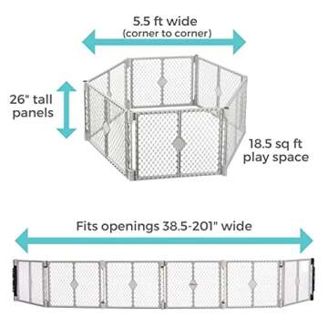 Toddleroo by North States Superyard 6 Panel Baby Play Yard. Playpen or Extra Wide Baby Gate, Wall Mount Kit Included. Made in USA. 38.5" - 201" wide, 5.5 ft corner to corner play yard (26" tall, Gray)