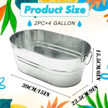 Galvanized 4 Gallon Ice Bucket - 2 Pack for Events