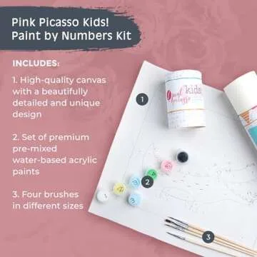 Pink Picasso Kits Paint by Numbers for Kids Ages 5-12 | DIY Color by Numbers Canvas Painting Kit