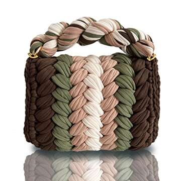 CHQEL Evening Clutch Bag for Women, Handmade Crochet Wedding Party Purse, Small Flap Formal Crossbody Handbag Evening Clutch (Autumn)