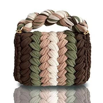 CHQEL Evening Clutch Bag for Women, Handmade Crochet Wedding Party Purse, Small Flap Formal Crossbody Handbag Evening Clutch (Autumn)