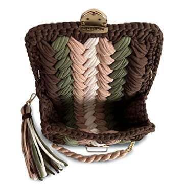 CHQEL Evening Clutch Bag for Women, Handmade Crochet Wedding Party Purse, Small Flap Formal Crossbody Handbag Evening Clutch (Autumn)