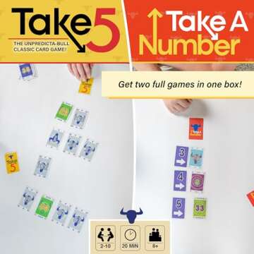 AMIGO Games Take 5 & Take a Number – Two Complete Games in One – Take 5 is The Classic 6 Nimmt! & Take a Number is Also Known as X Nimmt! – Classic Card Games for Kids & Adults Ages 8 & Older