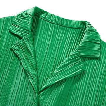 DAOLUAN Women Pleated Casual 2 Piece Pants Set Button Down Shirt High Waist Pants Outfits Summer Streetwear (Green, S)