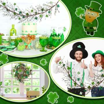 Yuxung St Patrick's Day Garland with Light 4.5 ft Shamrock and Berry Decorations Green Clover Berry Garlands for St Patrick's Day Decor