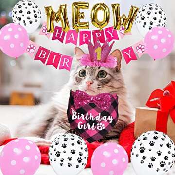 JOTFA Cat Birthday Party Pack - Outfits, Balloons, Crown, and More for Your Feline's Big Day