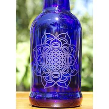 Cobalt Blue Glass Water bottle, Reusable, Swing Top, 16oz, Flotus symbol, Eco Friendly, Infused Water