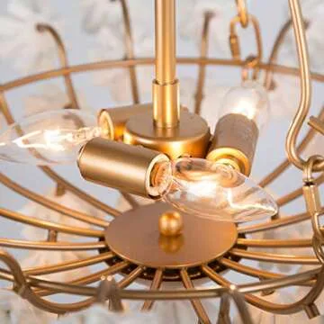 Modern Chandelier Light Fixture, Dia 20” Dining Room Chandelier with Gold Finished Metal Frame and Handmade White Ceramics Flower Shade, 3-Light Hanging Ceiling Light for Dining & Living Room, Bedroom