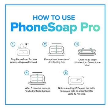 PhoneSoap Pro UV Smart Phone Sanitizer & Universal Cell Phone Charger Box | Patented & Clinically Proven 360-Degree UV-C Disinfection | Disinfects and Charges All Phones (Lavender)