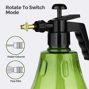 T4U Fine Mist Spray Bottle Plastic Green 1.5L, Hand Held Pressure Plant Mister with Top Pump, Empty Water Sprayer Watering Can with Adjustable Nozzle for Indoor and Outdoor Gardening and Home Cleaning
